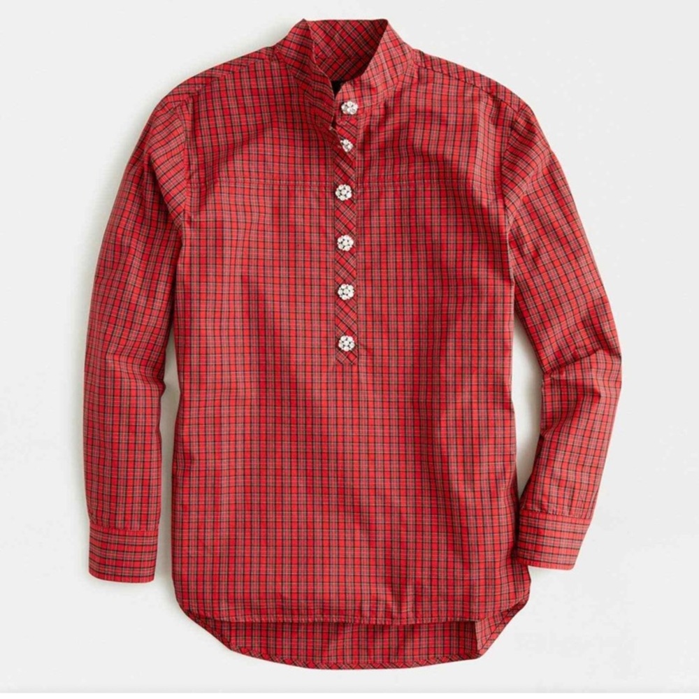 J. Crew Tartan Jeweled Shirt